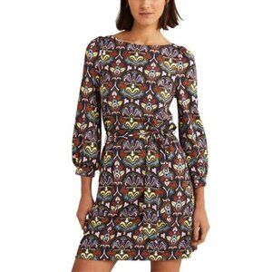 NWT Boden ~ Jersey Tie Belt Dress ~French Navy Geo Whirl ~ sz. 12 ~ $150